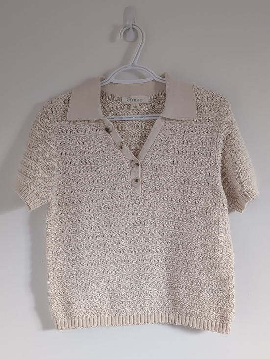 Greige Tops - Greige Cream Short-Sleeve Knit Polo